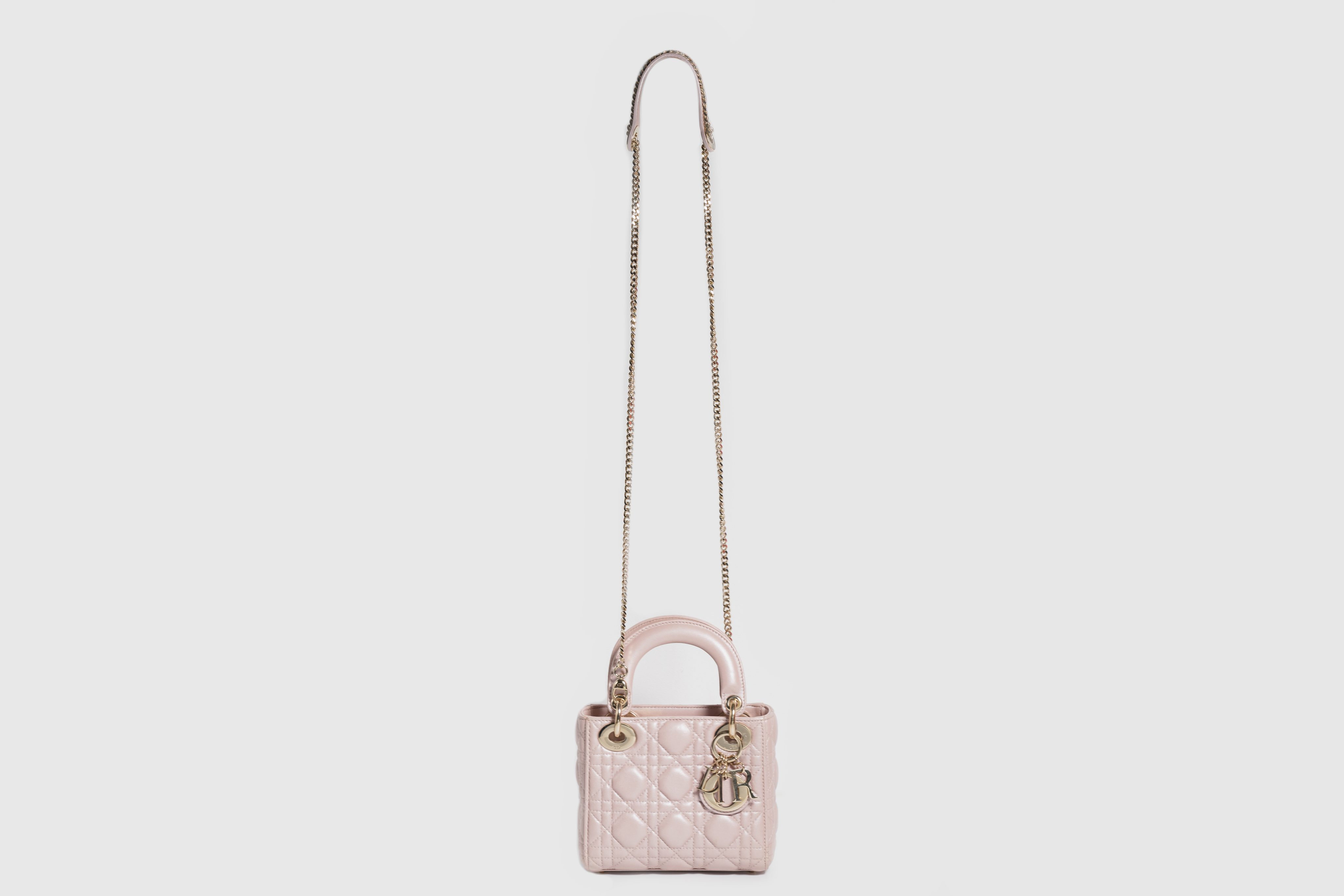 Mini Lady Dior Bag In Baby Pearly Pink with Champaign Hardware