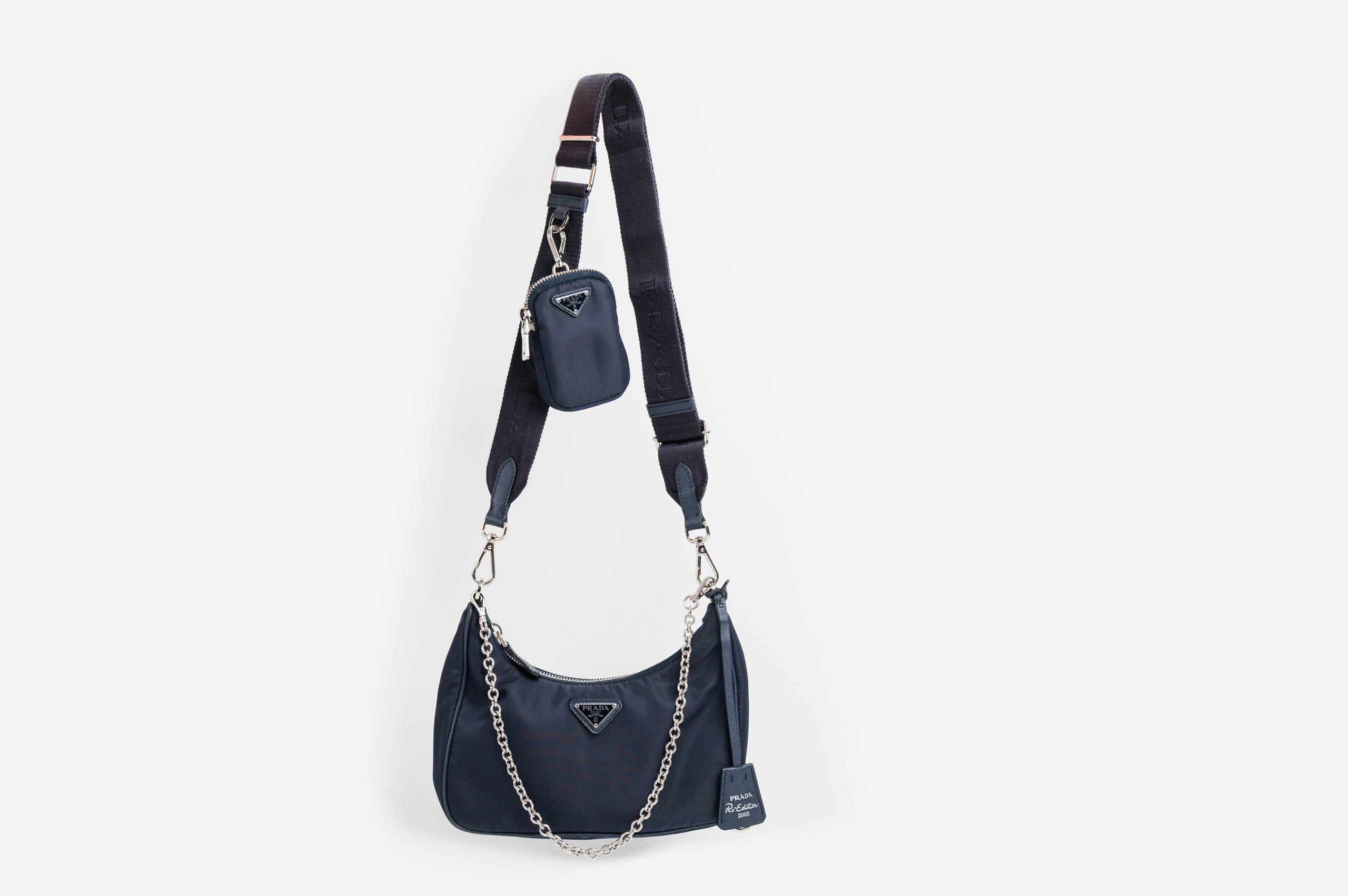 Navy Re-nylon And Saffiano Leather Shoulder Bag